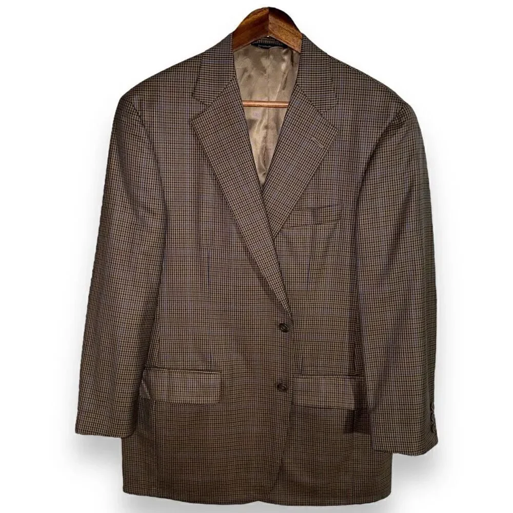Samuelsohn Brown & Navy Windowpane Super 100s Sport Coat 42R